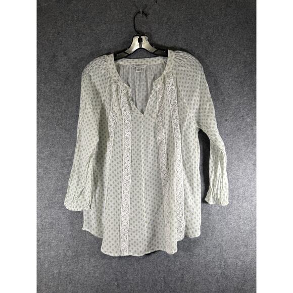 Counterparts Blouse Women Large V Neck Long Sleeve Balloon Green Geoprint‎ Light - Picture 1 of 7
